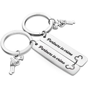 PLITI Set of 2 Partners In Crime Keychain Long Distance Relationships BFF Gift