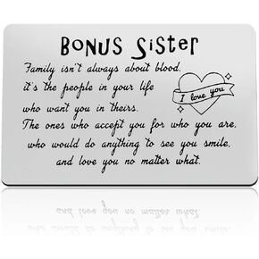 Xiahuyu Bonus Sister Gifts Engraved Wallet Card Insert for Step Sister Unbiological Sister Gifts Sister in Law Gifts Mothers Day Gifts Christmas Birthday Gifts for Bonus Sister