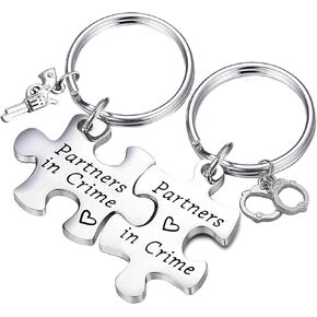PLITI Set of 2 Partners In Crime Keychain Long Distance Relationships BFF Gift