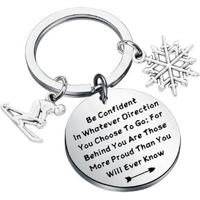 LQRI Skiing Keychain Skis and Poles Skiing Charm Keychain Downhill Skier Gifts Winter Skiing Sports Keychain