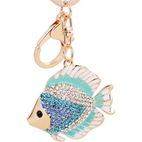 Fish Keychain Crystal Keyring Rhinestones Purse Pendant Handbag Charm (SkyBlue)