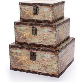 إلدو مجموعة من 3 صناديق كنز عتيقة، صندوق تذكارات القراصنة لهدايا الاطفال، صندوق تخزين كنز خشبي للبنات والنساء، صندوق مزخرف للمجوهرات وحلي اللؤلؤ in Kuwait