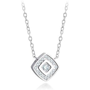 555Jewelry Stainless Steel Elegant Rounded Rhombus Button CZ Necklace for Women & Girls