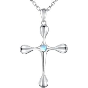 QUALISE 925 Sterling Silver Cross Necklace for Women, Teardrop Pendant Necklace Jewelry，Moonstone Necklace for Wife Friend Teen Girls Mother's Day Christmas Valentines Anniversary Birthday Gifts in Saudi Arabia