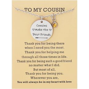 JINGMARUO Cousins Birthstone Necklace Gift Cousins Make the Best Friend Engraved Pendant with Message Card Birthday Gift for Cousin Best Friend Sister