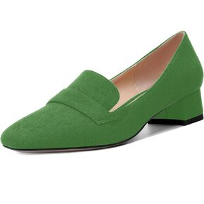 Womens Square Toe Casual Office Slip On Soild Suede Block Low Heel Pumps Shoes 1.5 Inch