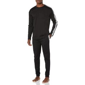 HUGO Men's Monochrome Black and White Tape Logo Pajama Set