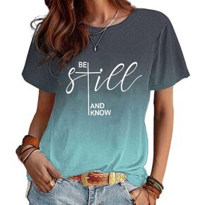 ASTANFY Christian Shirt Women Be Still and Know T-Shirt Inspirational Easter Jesus Short Sleeve Casual Tee Tops in Kuwait