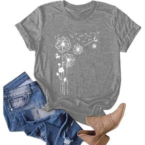Dandelion Graphic Tees for Women Cute Dandelion Tee Shirts Casual Crew Neck T Shirts 2024 Summer Basic Top Blouse