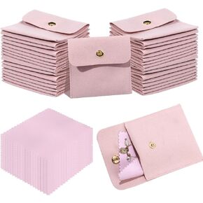 ISKYBOB Microfiber Jewelry Pouch, 20PCS Jewelry Packaging Bag with Snap Button 3.1in Luxury Jewelry Gift Bags with Silver Polishing Cloth Travel Jewelry Organizer Pouch for Bracelet, Earrings (Beige)