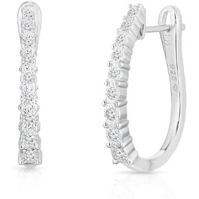 Natalia Drake Oval 1/3 Cttw Diamond Hoop Earrings for Women in Rhodium Plated Sterling Silver, Sterling Silver, Diamond in Kuwait