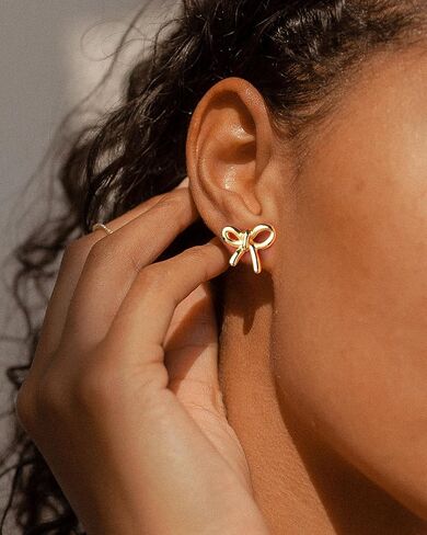 Paokumao Gold Bow Earrings For Women Trendy 925 Silver Needle Gold Plated Stud Earrings Gifts For Women Girls in Kuwait