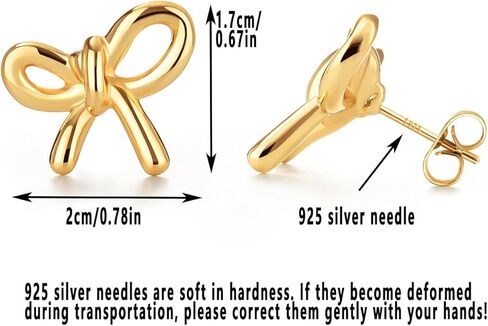 Paokumao Gold Bow Earrings For Women Trendy 925 Silver Needle Gold Plated Stud Earrings Gifts For Women Girls in Kuwait
