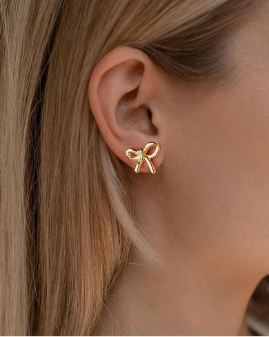 Paokumao Gold Bow Earrings For Women Trendy 925 Silver Needle Gold Plated Stud Earrings Gifts For Women Girls in Kuwait