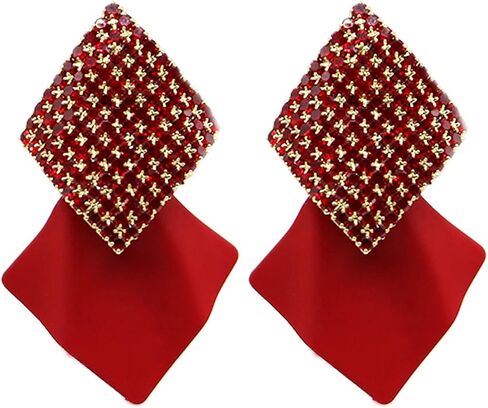 Metal Red Crystal Rhombus Drop Dangle Earrings Bohemian Gold Plated Rhinestone Geometry Statement Dangling Costume Earring For Women Girl Bar Party Fashion Jewelry in Saudi Arabia