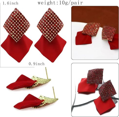 Metal Red Crystal Rhombus Drop Dangle Earrings Bohemian Gold Plated Rhinestone Geometry Statement Dangling Costume Earring For Women Girl Bar Party Fashion Jewelry in Saudi Arabia