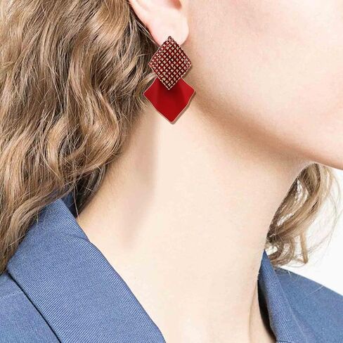 Metal Red Crystal Rhombus Drop Dangle Earrings Bohemian Gold Plated Rhinestone Geometry Statement Dangling Costume Earring For Women Girl Bar Party Fashion Jewelry in Saudi Arabia
