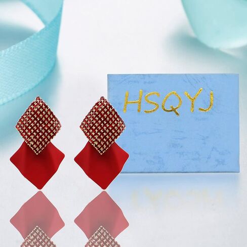 Metal Red Crystal Rhombus Drop Dangle Earrings Bohemian Gold Plated Rhinestone Geometry Statement Dangling Costume Earring For Women Girl Bar Party Fashion Jewelry in Saudi Arabia