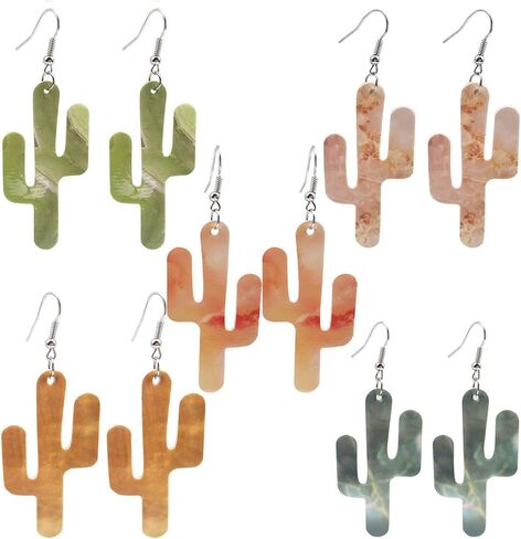 5 أزواج من الأقراط المتدلية المصنوعة من الجلد النباتي الفاخر، أقراط متدلية لطيفة ملونة على شكل صبار محظوظ للفتيات والنساء in Kuwait