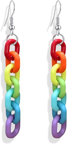 Funny Lightweight Resin Rainbow Chain Dangle Drop Earrings Fashion Unique Acrylic Cool Weird Transparent Color Earrings for Women Girls in Kuwait