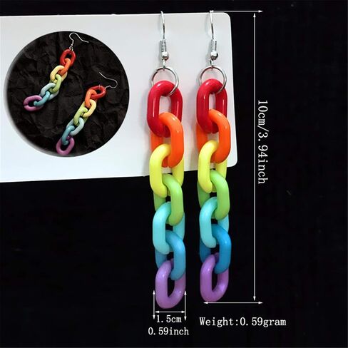 Funny Lightweight Resin Rainbow Chain Dangle Drop Earrings Fashion Unique Acrylic Cool Weird Transparent Color Earrings for Women Girls in Kuwait