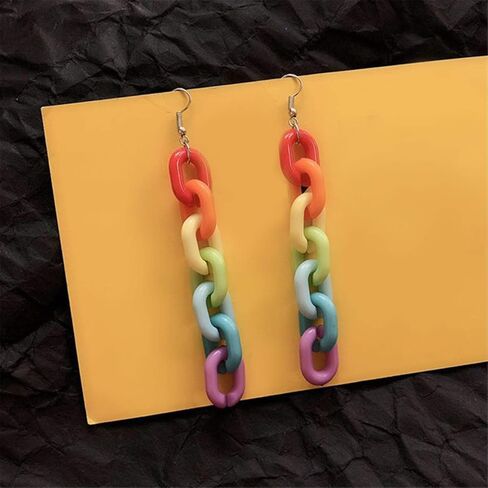 Funny Lightweight Resin Rainbow Chain Dangle Drop Earrings Fashion Unique Acrylic Cool Weird Transparent Color Earrings for Women Girls in Kuwait