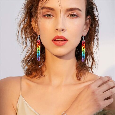 Funny Lightweight Resin Rainbow Chain Dangle Drop Earrings Fashion Unique Acrylic Cool Weird Transparent Color Earrings for Women Girls in Kuwait