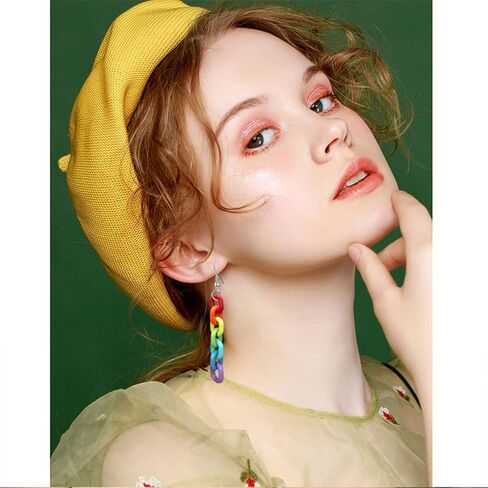 Funny Lightweight Resin Rainbow Chain Dangle Drop Earrings Fashion Unique Acrylic Cool Weird Transparent Color Earrings for Women Girls in Kuwait