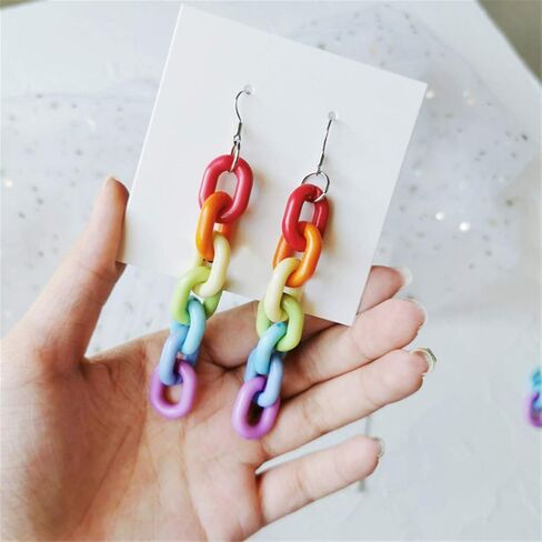 Funny Lightweight Resin Rainbow Chain Dangle Drop Earrings Fashion Unique Acrylic Cool Weird Transparent Color Earrings for Women Girls in Kuwait