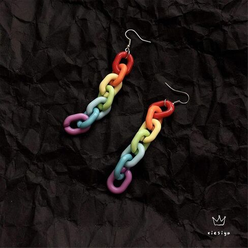 Funny Lightweight Resin Rainbow Chain Dangle Drop Earrings Fashion Unique Acrylic Cool Weird Transparent Color Earrings for Women Girls in Kuwait