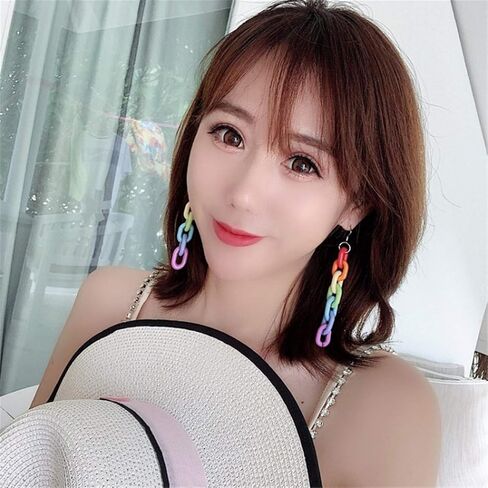Funny Lightweight Resin Rainbow Chain Dangle Drop Earrings Fashion Unique Acrylic Cool Weird Transparent Color Earrings for Women Girls in Kuwait