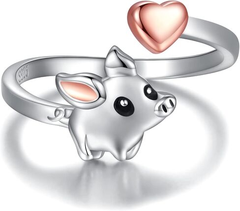 925 Sterling Silver Pig Rings for Daughter - Cute Heart Animal Adjustable Thumb Ring Jewelry Gift for Women, Sterling Silver, No Gemstone in Kuwait