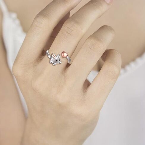 925 Sterling Silver Pig Rings for Daughter - Cute Heart Animal Adjustable Thumb Ring Jewelry Gift for Women, Sterling Silver, No Gemstone in Kuwait