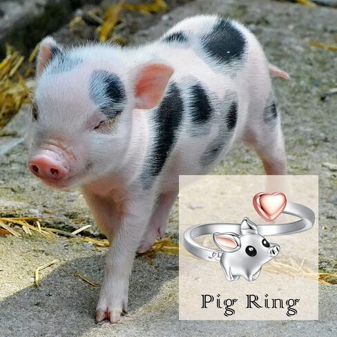 925 Sterling Silver Pig Rings for Daughter - Cute Heart Animal Adjustable Thumb Ring Jewelry Gift for Women, Sterling Silver, No Gemstone in Kuwait
