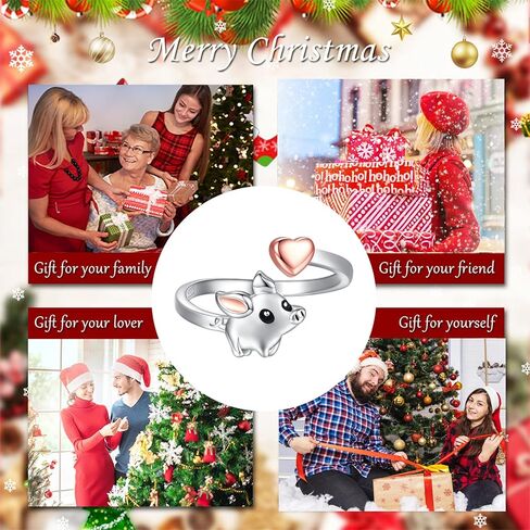 925 Sterling Silver Pig Rings for Daughter - Cute Heart Animal Adjustable Thumb Ring Jewelry Gift for Women, Sterling Silver, No Gemstone in Kuwait