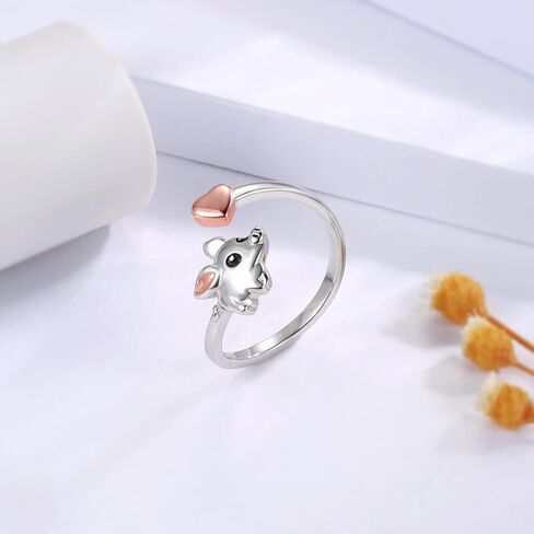 925 Sterling Silver Pig Rings for Daughter - Cute Heart Animal Adjustable Thumb Ring Jewelry Gift for Women, Sterling Silver, No Gemstone in Kuwait