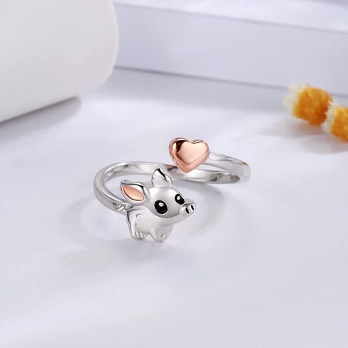 925 Sterling Silver Pig Rings for Daughter - Cute Heart Animal Adjustable Thumb Ring Jewelry Gift for Women, Sterling Silver, No Gemstone in Kuwait
