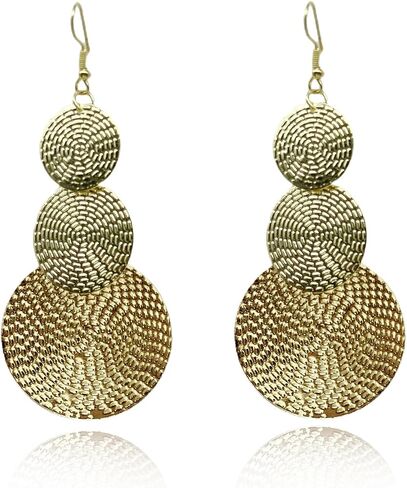 Carved Large Round Dangle Earrings for Women Girls Bohemia Geometric Three Circle Disc Long Drop Earrings Statement Earring Fashion Jewelry in Kuwait