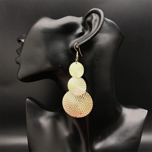 Carved Large Round Dangle Earrings for Women Girls Bohemia Geometric Three Circle Disc Long Drop Earrings Statement Earring Fashion Jewelry in Kuwait