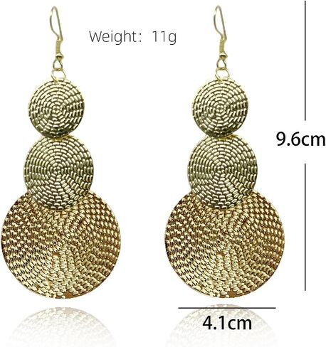 Carved Large Round Dangle Earrings for Women Girls Bohemia Geometric Three Circle Disc Long Drop Earrings Statement Earring Fashion Jewelry in Kuwait