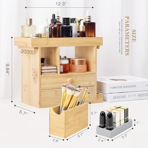 منظم تخزين المجوهرات من الخيزران من Homde + حامل مجوهرات يدور 360 درجة in Kuwait