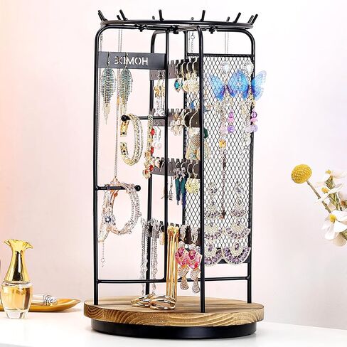 منظم تخزين المجوهرات من الخيزران من Homde + حامل مجوهرات يدور 360 درجة in Kuwait