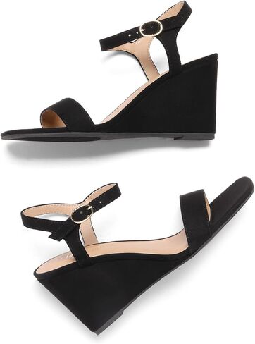 DREAM PAIRS Women’s Casual Dressy Wedge Sandals Cute Square Toe and Buckle Ankle Strappy Slingback Wedding Shoes in Saudi Arabia