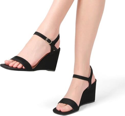 DREAM PAIRS Women’s Casual Dressy Wedge Sandals Cute Square Toe and Buckle Ankle Strappy Slingback Wedding Shoes in Saudi Arabia