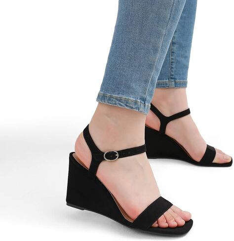 DREAM PAIRS Women’s Casual Dressy Wedge Sandals Cute Square Toe and Buckle Ankle Strappy Slingback Wedding Shoes in Saudi Arabia
