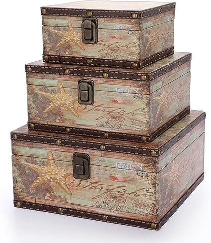 إلدو مجموعة من 3 صناديق كنز عتيقة، صندوق تذكارات القراصنة لهدايا الاطفال، صندوق تخزين كنز خشبي للبنات والنساء، صندوق مزخرف للمجوهرات وحلي اللؤلؤ in Kuwait