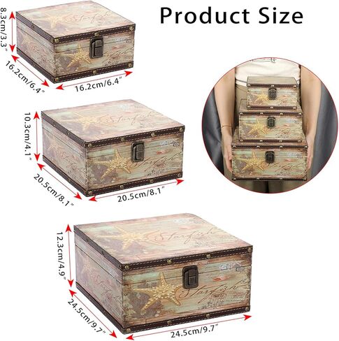 إلدو مجموعة من 3 صناديق كنز عتيقة، صندوق تذكارات القراصنة لهدايا الاطفال، صندوق تخزين كنز خشبي للبنات والنساء، صندوق مزخرف للمجوهرات وحلي اللؤلؤ in Kuwait