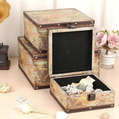 إلدو مجموعة من 3 صناديق كنز عتيقة، صندوق تذكارات القراصنة لهدايا الاطفال، صندوق تخزين كنز خشبي للبنات والنساء، صندوق مزخرف للمجوهرات وحلي اللؤلؤ in Kuwait
