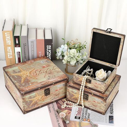 إلدو مجموعة من 3 صناديق كنز عتيقة، صندوق تذكارات القراصنة لهدايا الاطفال، صندوق تخزين كنز خشبي للبنات والنساء، صندوق مزخرف للمجوهرات وحلي اللؤلؤ in Kuwait