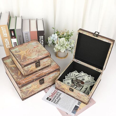 إلدو مجموعة من 3 صناديق كنز عتيقة، صندوق تذكارات القراصنة لهدايا الاطفال، صندوق تخزين كنز خشبي للبنات والنساء، صندوق مزخرف للمجوهرات وحلي اللؤلؤ in Kuwait